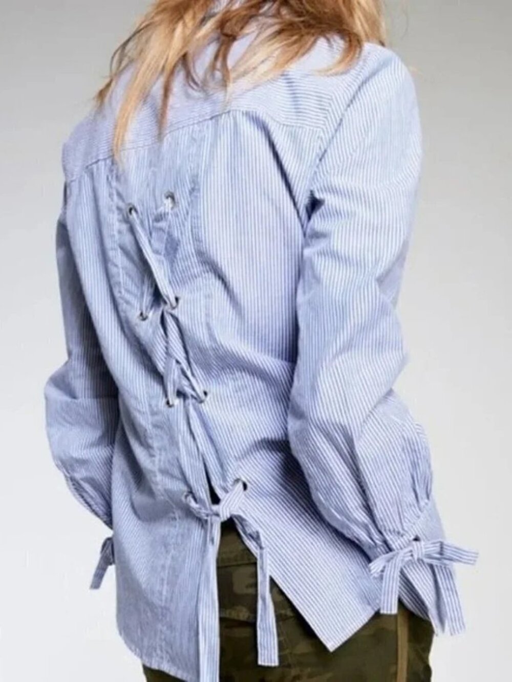 Sanctuary Laced-Back Corset Style Striped Button Down Blouse Size Large